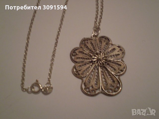  стар сребърен медальон - филигран със нов синджир, снимка 1 - Антикварни и старинни предмети - 35298350