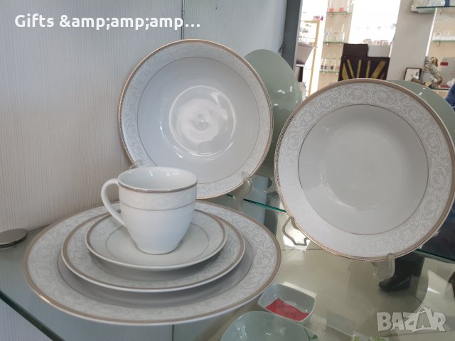 Порцеланов сервиз за храна  със златен или със сребърен кант - 19 части, снимка 4 - Сервизи - 34353220