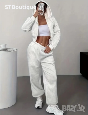 🩷🤍🩵🩶Дамски ежедневен комплект – Суичър с паднали рамене + Джогър панталон🩷🤍🩵🩶, снимка 5 - Спортни екипи - 52424377