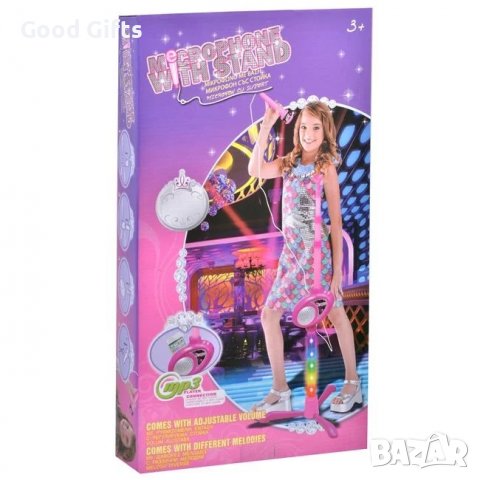 Детски караоке микрофон със стойка и светлини
