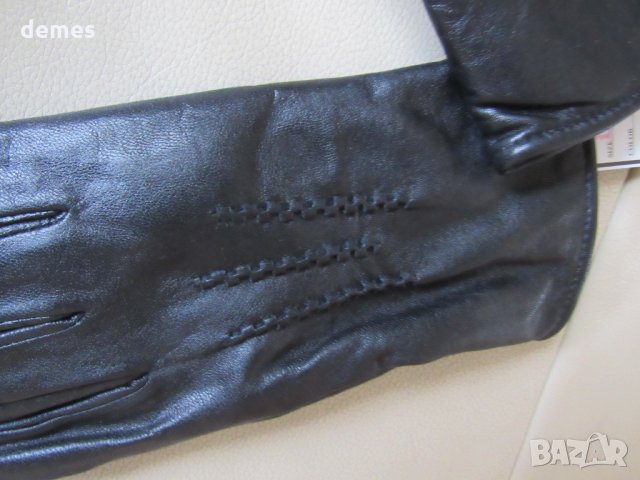 Черни мъжки кожени ръкавици с подплата от естествена кожа,, снимка 2 - Ръкавици - 31594713