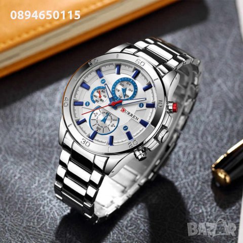 луксозен стилен мъжки часовник Curren, метална верижка, стрелки, спортен, снимка 4 - Мъжки - 34246874