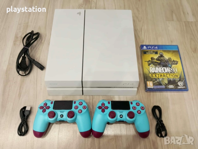 Playstation 4 бЯЛ с два нови контролера Blue Berry, снимка 2 - PlayStation конзоли - 52333259