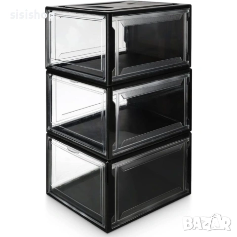 Прозрачна Кутия за Обувки с Твърд Корпус – Елегантен Черен Органайзер 4953, снимка 5 - Други стоки за дома - 53994212