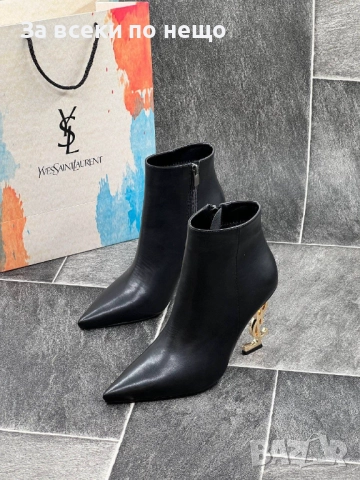 Yves Saint Laurent Дамски Черни Кожени Боти Със Златен Ток Код E877