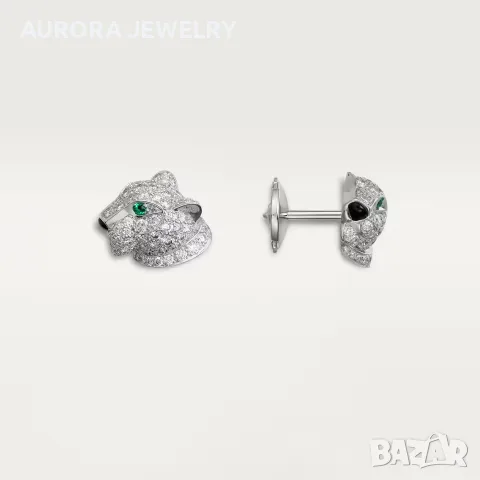 CARTIER Panthere de Cartier White Gold Stud Paved Diamond Дамски Обеци, снимка 4 - Обеци - 56306462