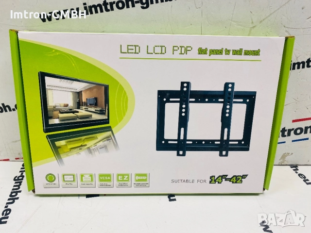 Стойка за телевизор, Монтаж на стена, ECO, Фиксирана, 14" - 42", Черна 