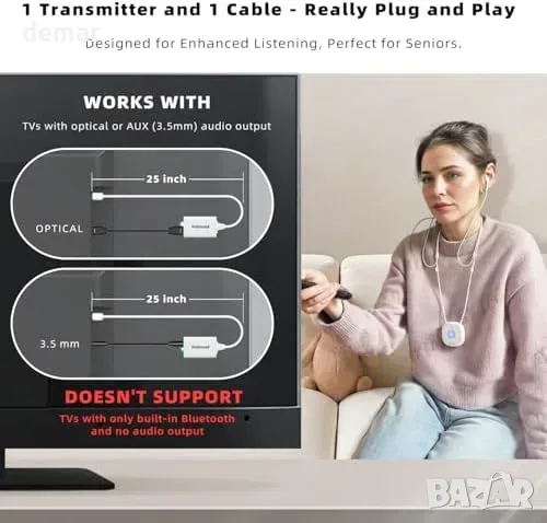 Безжични телевизионни слушалки Holdsound за възрастни, plug-and-play, снимка 4 - Безжични слушалки - 55945919