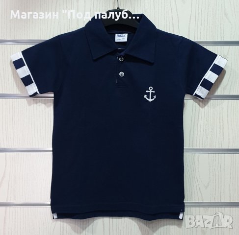 Нова детска блуза тип lacoste и щампа котва с яка, 5-6 години