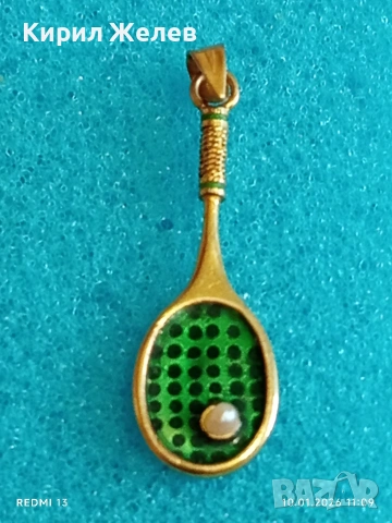 Сребърен медальон във формата на Тенис ракета с Перла красив подарък за спортисти 22057, снимка 5 - Колиета, медальони, синджири - 53051791