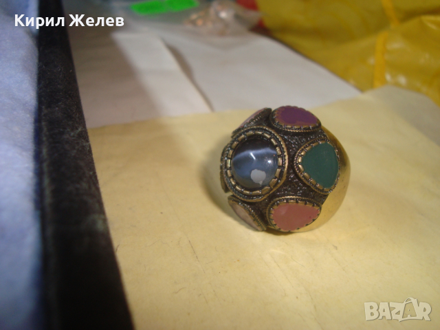 ПОЗЛАТЕН ЕМАЙЛИРАН БРОНЗОВ ЕТНОГРАФСКИ СТИЛ МАСИВЕН ПРЪСТЕН 22960, снимка 9 - Пръстени - 36410806