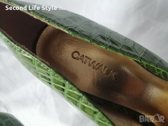 № 40 дамски обувки на висок ток имитация на крокодилска кожа в зелен цвят CATWALK, снимка 7 - Дамски обувки на ток - 54095524