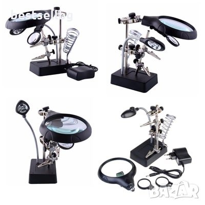 Увеличителна настолна лупа LED осветление помощна трета ръка запояване