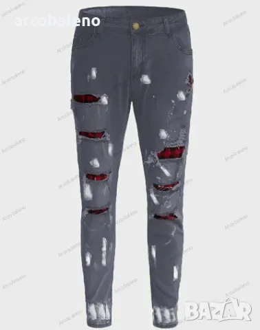 Леко еластични мъжки дънки от плътен деним от смесен памук с наклонени джобове, 3цвята, снимка 4 - Дънки - 41768879