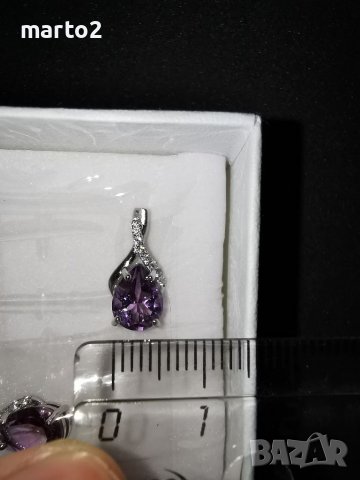 Елегантни Сребърни Обеци 925 с Натурален лилав Аметист (Amethyst) и странични камъни Циркони, снимка 2 - Обеци - 38165620