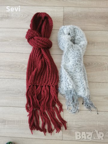 Топли пухени шалове за зимата!! 2 броя бяло и червено! 