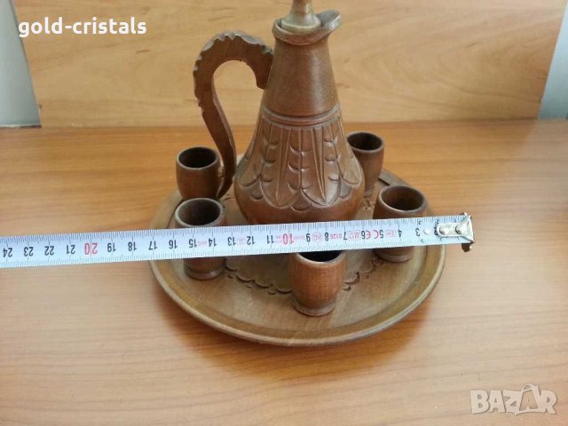 Дървен декоративен сервиз чашки и гарафа , снимка 5 - Антикварни и старинни предмети - 30214713
