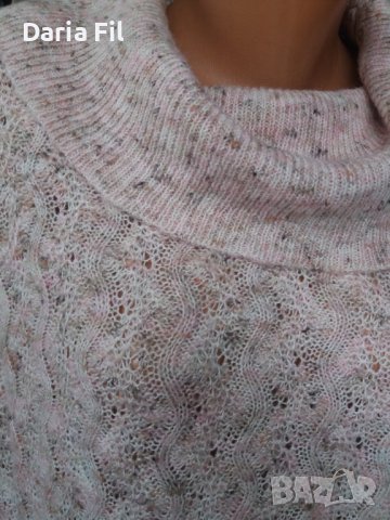 Розова меланжирана блуза рехаво плетиво букле и широка шал-яка, снимка 2 - Блузи с дълъг ръкав и пуловери - 38968502