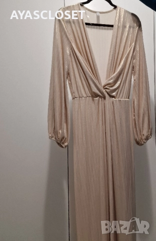 ПРОДАДЕНА. Елегантна златиста рокля XL, снимка 2 - Рокли - 52330237