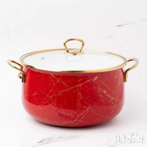 Тенджера Goldmann GM 8017-26R, 26x16см.\8.5л., Емайл, Индукция, Червена, снимка 2 - Съдове за готвене - 52697338