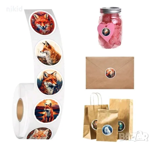 100 бр Лисица малки самозалепващи лепенки стикери ръчна изработка подарък, снимка 2 - Други - 49946238