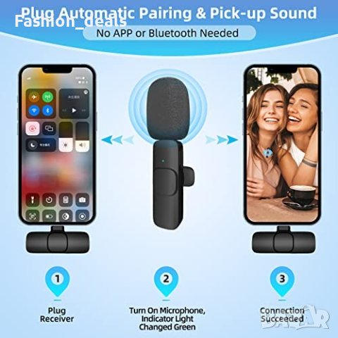 Нов Безжичен за видеозапис Клип на ревера Микрофон за Youtube/Facebook/Tiktok/Интервю/Vlog, снимка 2 - Други - 40703520