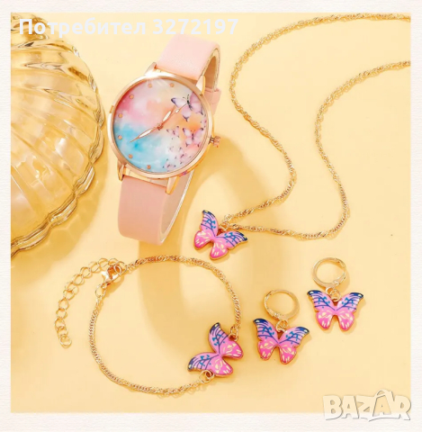 Комплект Дамски моден кварцов часовник+бижута,5 артикула в кутия , снимка 2 - Дамски - 44756508