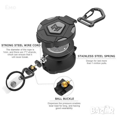 Рибарско йо-йо с карабинер, снимка 2 - Екипировка - 48554725