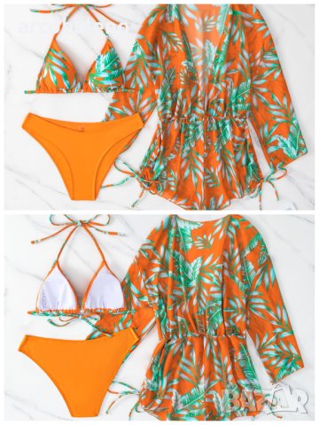 Дамски моден бански костюм с тропически принт. Комплект от три части, 3цвята - 023, снимка 13 - Бански костюми - 40740064