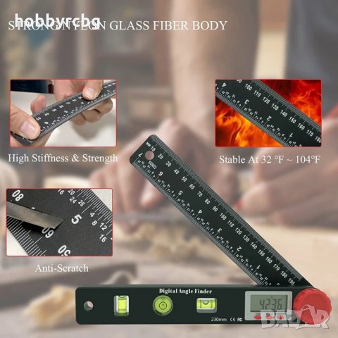 Многофункционален цифров ъгълoмер, линия (7 инча, 195 мм), 3 либели, транспортир, снимка 7 - Други инструменти - 35017952