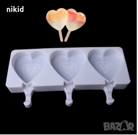 3 сърца сърце ескимо сладолед Popsicle Попсикъл молд силиконова форма калъп за направа на десерти , снимка 2 - Форми - 31846871