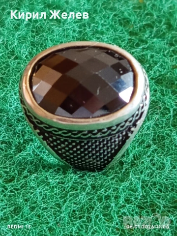 Сребърен пръстен лазерно гравиране с черен Турмалин с ярко изразена индивидуалност 52793