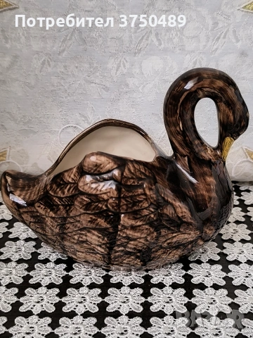 Декоративна порцеланова кашпа във формата на лебед, снимка 2 - Колекции - 53901631