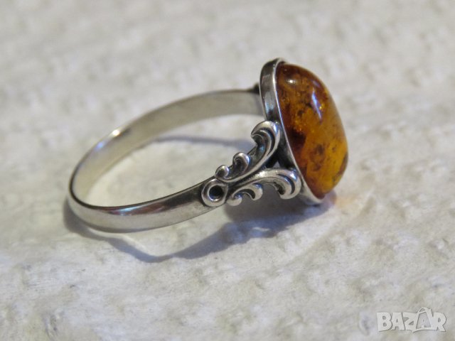 Стар красив дамски сребърен пръстен кехлибар  - за успокоение, сила защита, снимка 2 - Пръстени - 29932372