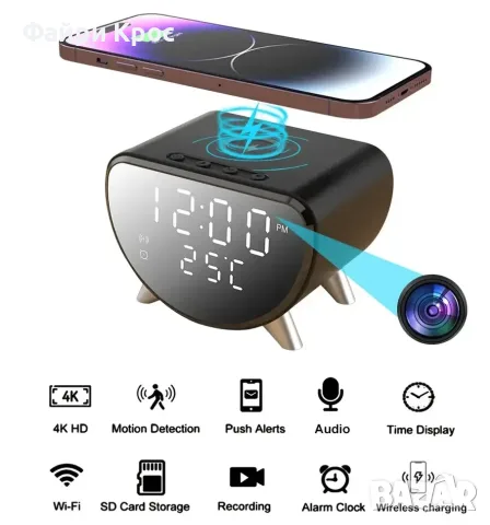 Мини скрита камера в LED часовник, WiFi, Видеонаблюдение, Охранителна камера, Сигурност, Шпионаж