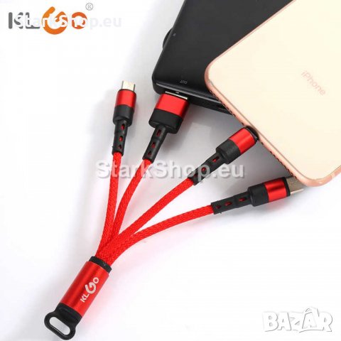  Качествен удобен кабел KLGO 3в1 – Type-C, MicroUSB и iPhon, снимка 3 - USB кабели - 30499613