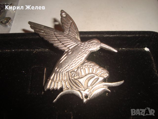 АРТ ВИСУЛКА ПТИЦА КОЛИБРИ МНОГО ЕФЕКТНА и КРАСИВА СРЕБРИСТА 2981, снимка 4 - Колиета, медальони, синджири - 31283204