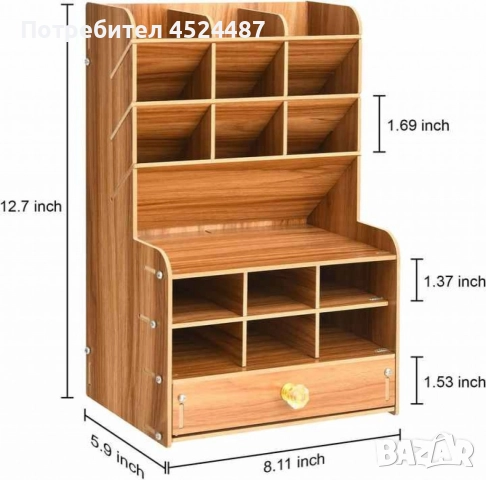 Дървен органайзер за бюро с чекмедже и многосекционно съхранение, снимка 6 - Други стоки за дома - 52620934