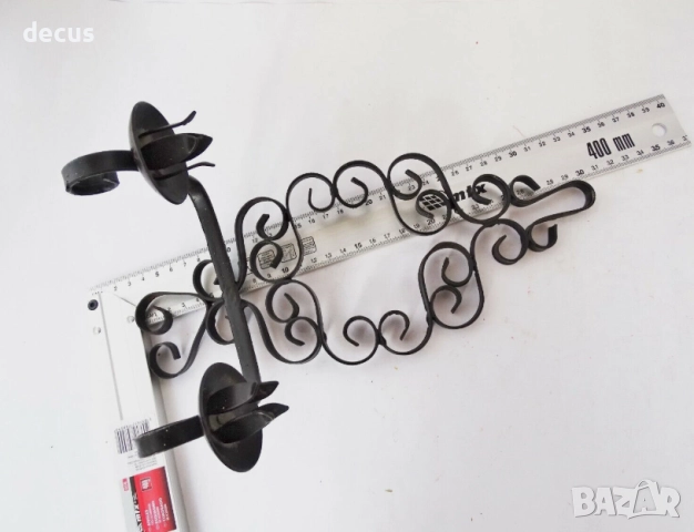 Винтидж свещник от ковано желязо, ръчно кован – за две свещи, снимка 5 - Антикварни и старинни предмети - 51456428