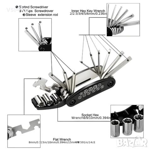 Мултифункционален сгъваем инструмент 16 в 1 за велосипед, снимка 3 - Аксесоари за велосипеди - 51546460