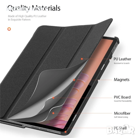 DUX DUCIS Кожен Калъф със Стойка за Lenovo Tab Plus + Протектор, Удароустойчив, Авто събуждане/заспи, снимка 3 - Калъфи, кейсове - 53019539