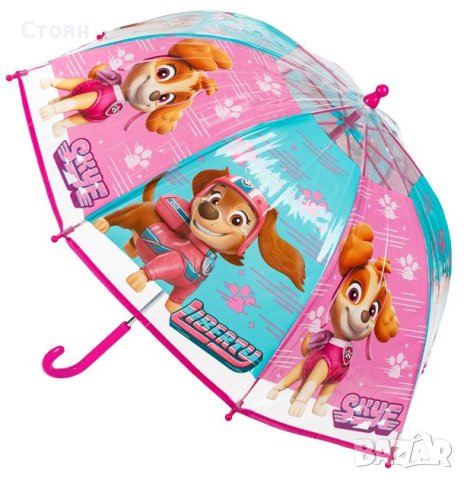 Paw Patrol Skye Skye Ръчен детски прозрачен розов чадър за дъжд 64см, снимка 3 - Чадъри - 42875166