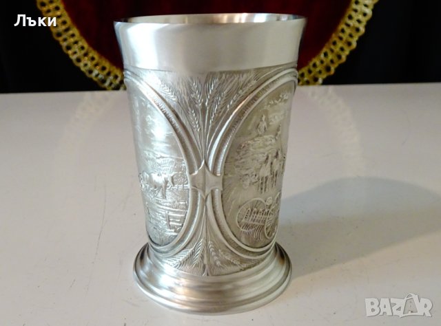 Чаша от калай с Орач,Жътва,Ферма. , снимка 3 - Антикварни и старинни предмети - 42752482