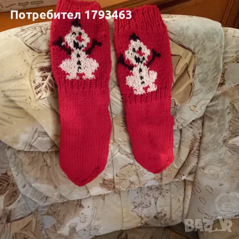 Ръчно плетени детски коледни чорапи , ходило 23 см., снимка 1
