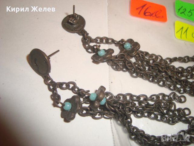 СТАРИ ВЪЗРОЖДЕНСКИ СТИЛ БРОНЗОВИ ОБЕЦИ с ТЮРКОАЗ ЕТНОГРАФИЯ 12575, снимка 6 - Обеци - 30410936