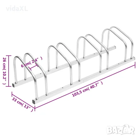 vidaXL Стойка за велосипеди за 4 велосипеда, поцинкована стомана, снимка 5 - Аксесоари за велосипеди - 56146218