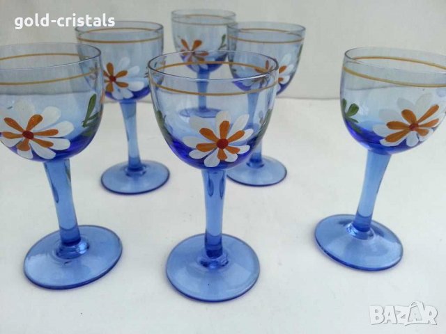 Чашки за ракия цветно синьо стъкло 