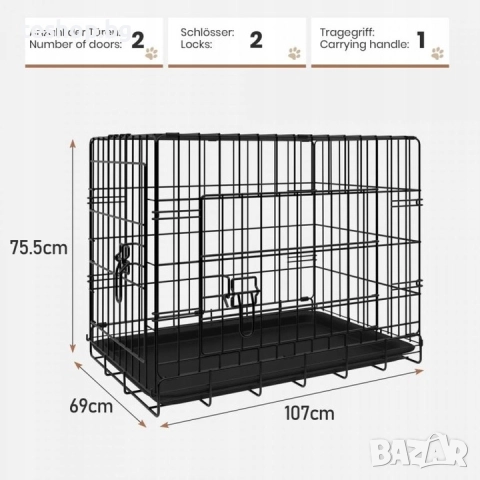 Сгъваема клетка за кучета Leopet 107 x 69 x 75,5 см XL, черна, снимка 2 - За кучета - 52338757