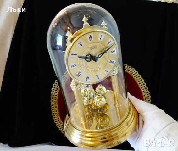 Настолен часовник,стъклен купол,барок,позлата. , снимка 10 - Антикварни и старинни предмети - 51409763