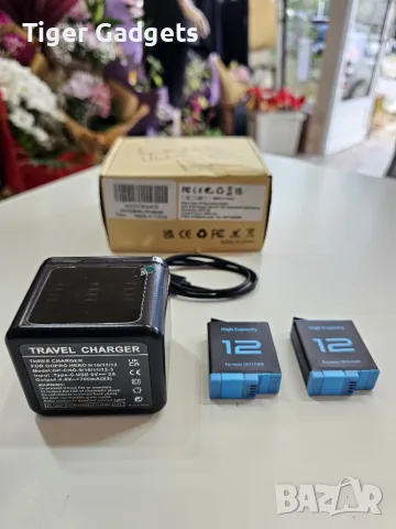 OHZHAO 2580mAh – 2 бр. батерии за GoPro Hero 12/11/10/9 с 3-канално USB-C зарядно, снимка 2 - Батерии, зарядни - 56070605